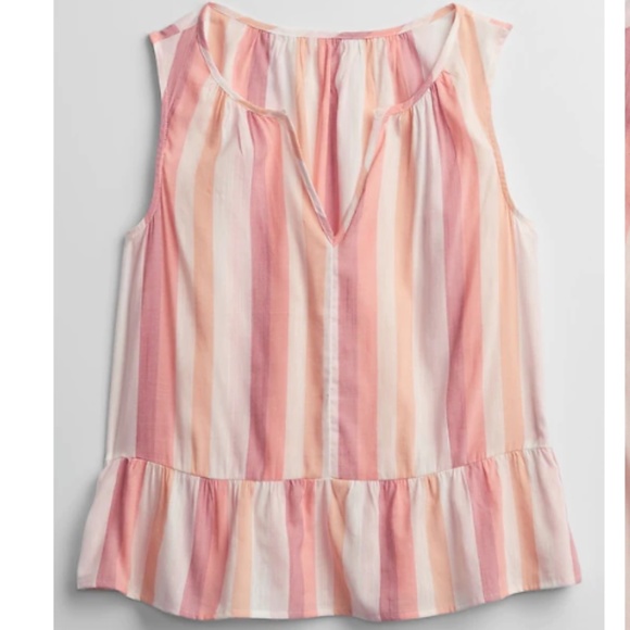 NWT GAP Sleeveless Peplum Top Boho Orange/Pink Multi Stripe Large Cotton/Rayon - Picture 3 of 5